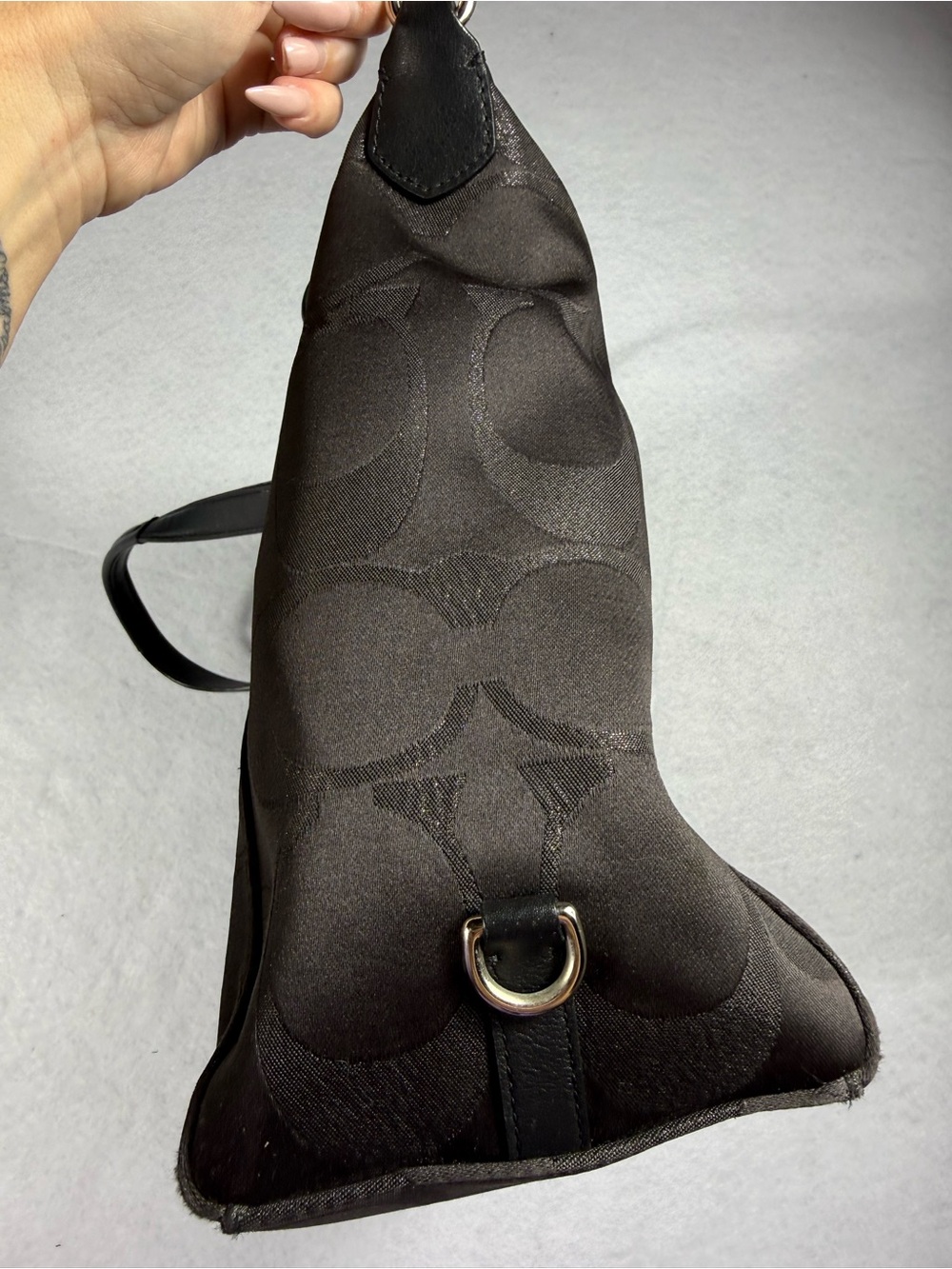 Coach Campbell Signature Jacquard Satchel Shoulder Bag Black Silver - Picture 5 of 11